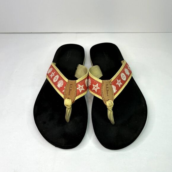 LL Bean Nubuck Seashells Flip Flop Slide Sandals Strap Comfy Womens Summer - Picture 5 of 9